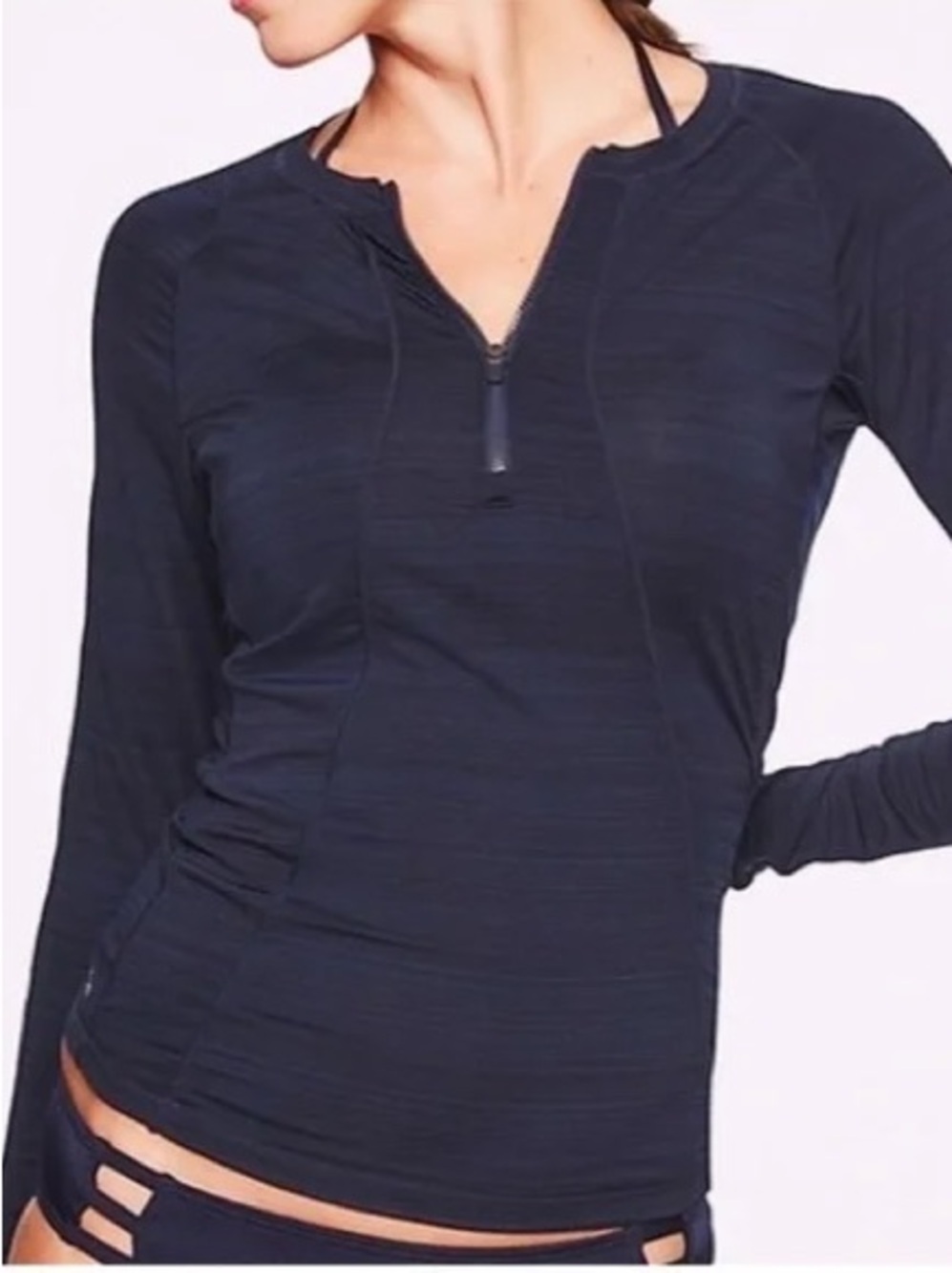Athleta‎ Pacifica Athletic Black Rashguard Long Sleeve Top Partial Zipper size M